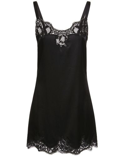 Dolce & Gabbana シルクサテン&レーススリップドレス - ブラック
