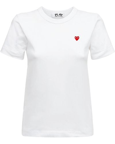 COMME DES GARÇONS PLAY Embroidered Red Heart Cotton T-shirt - Blue