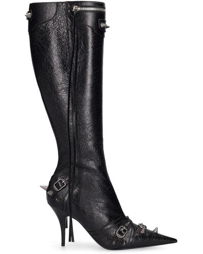 Balenciaga 90Mm Cagole Leather Tall Boots - Black