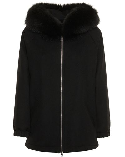 Blancha Oversize Padded Wool Parka W/ Fur Trim - Black