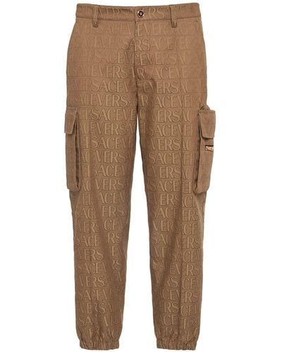 Versace Monogram Cotton Blend Cargo Trousers - Natural