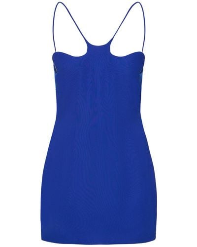 Monot Wavy Neck Crepe Sleeveless Mini Dress - Blue