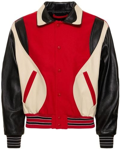 ANDERSSON BELL Giacca varsity robyn in lana e pelle - Rosso