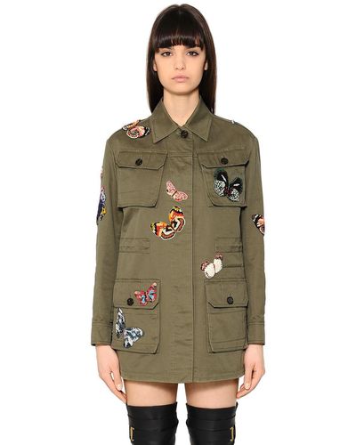 Valentino Butterfly Patches Gabardine Field Jacket - Green