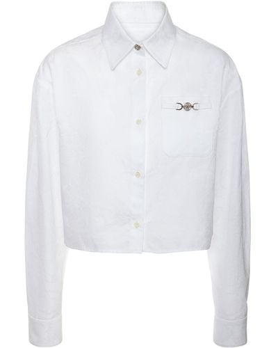 Versace Barocco Cotton Poplin Crop Shirt - White