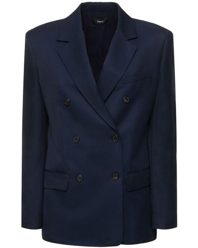 Theory Double Breasted Viscose Jacket - Blue
