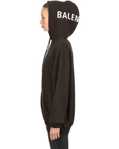 Balenciaga Logo Printed Hood Jersey Sweatshirt - Gray