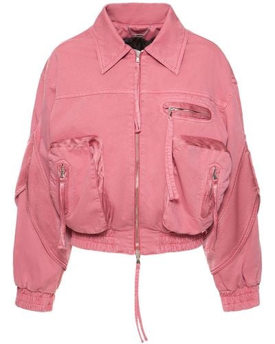 Blumarine Cotton Denim Cargo Bomber Jacket - Pink