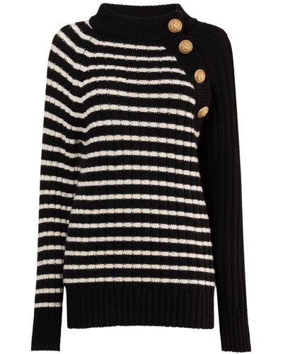 Balmain Striped Button-detail Jumper - Black