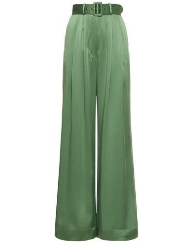 Zimmermann Silk Tuck Wide Pants - Green