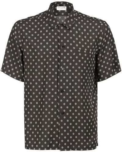 Saint Laurent Printed Viscose Short Sleeve Shirt - Black