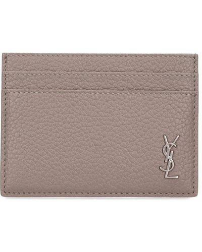 Saint Laurent Tiny Cassandre Leather Card Holder - Natural