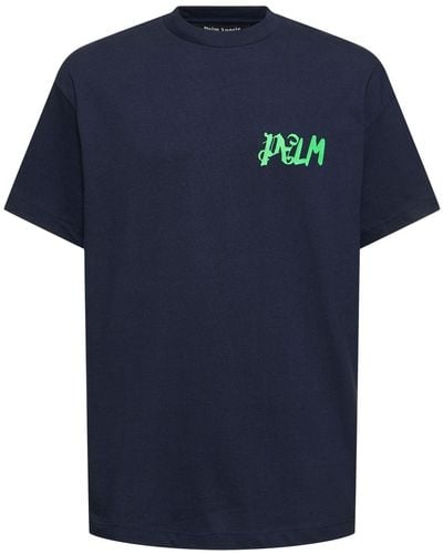 Palm Angels Bedrucktes Baumwoll-t-shirt "i Am Lost" - Blau