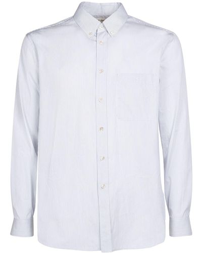 Saint Laurent Embroidered Striped Cotton Shirt - White