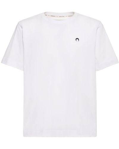 Marine Serre T-shirt Aus Bio-baumwolle Mit Mondstickerei - Weiß