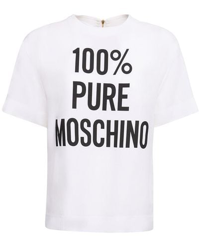 Moschino T-shirt Aus Viskosesatin Mit Logo - Weiß