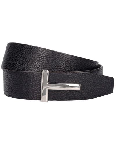 Tom Ford Reversible Leather T Belt - Black