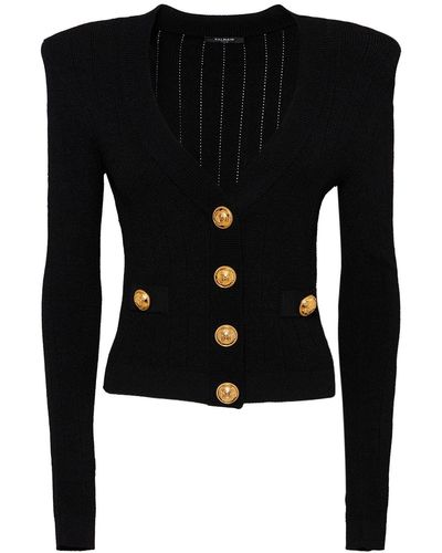 Balmain Knit Cropped Cardigan - Black
