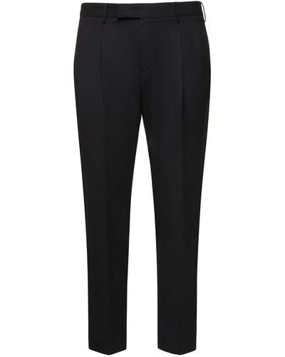 PT Torino Pleated Stretch Wool Trousers - Black
