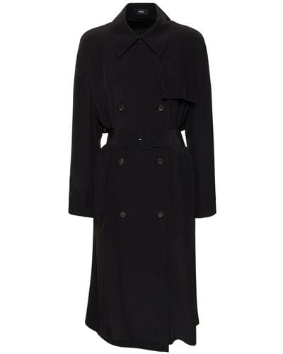 Theory Double Breasted Viscose Trench Coat - Black