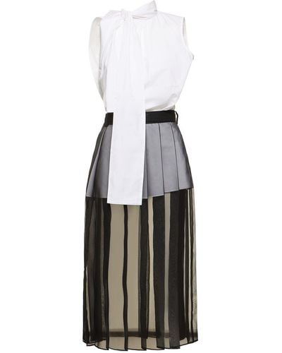 Sacai Poplin mini dress w/ tulle gown - Bianco