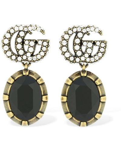 Gucci Ohrringe mit Doppel G und schwarzen Kristallen