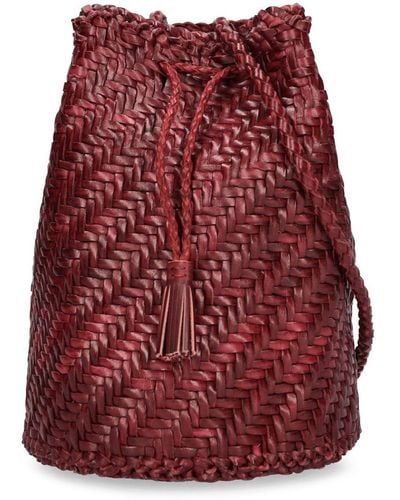 Dragon Diffusion Pompom Doublej Woven Leather Basket Bag - Red