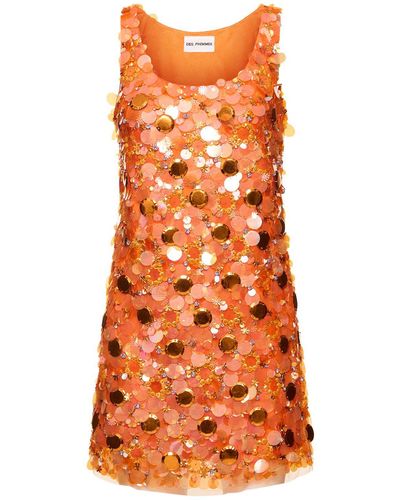 Des Phemmes Sequined Tulle Mini Dress - Orange
