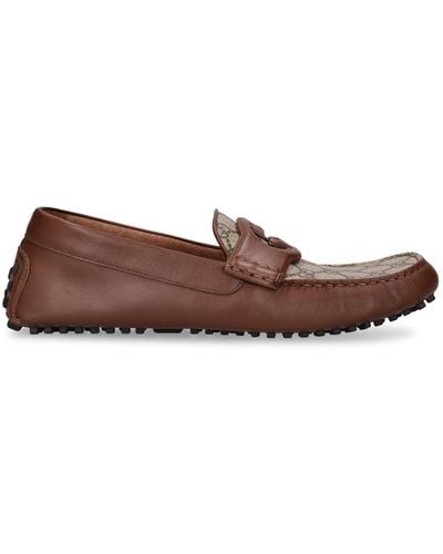 Gucci gg Cotton Blend And Leather Loafers - Brown