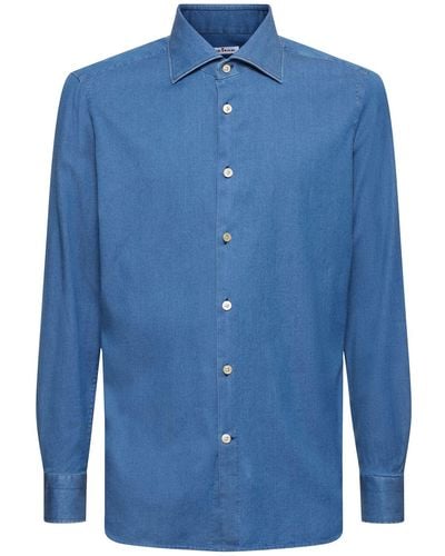 Kiton Washed Cotton Blend Shirt - Blue