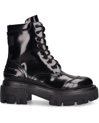MSGM 60Mm Leather Combat Boots - Black