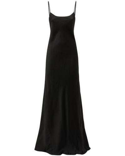 Victoria Beckham Cami Open Back Long Satin Slip Dress - Black