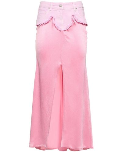 Blumarine Silk Satin Blend & Denim Long Skirt - Pink