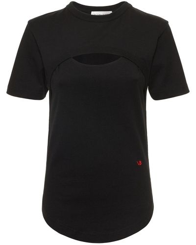 Victoria Beckham T-shirt In Cotone Con Cutout - Nero