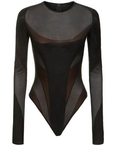 Mugler Nylon Jersey Long Sleeve Bodysuit - Black