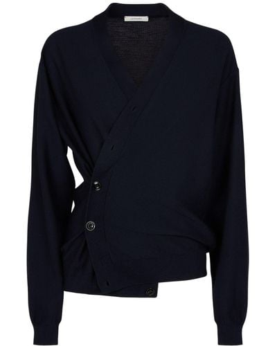Lemaire Cardigan relaxed fit in misto lana - Blu