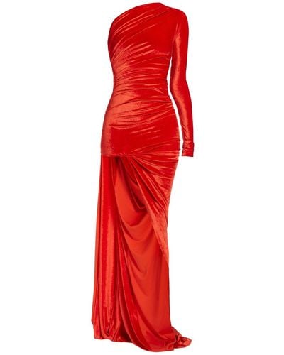 Balenciaga Asymmetric Fluid Velvet Jersey Dress - Red
