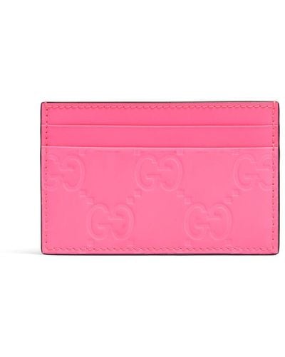 Gucci Rubberized Leather gg Card Case - Pink