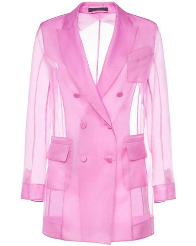 Max Mara Negrar Silk Organza Double Breast Jacket - Pink
