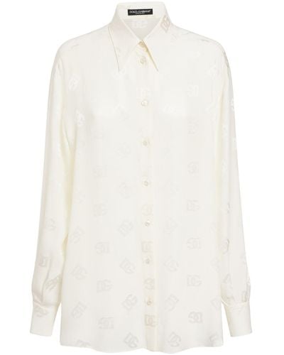 Dolce & Gabbana Hemd Aus Seide Mit Jacquardmuster - Weiß