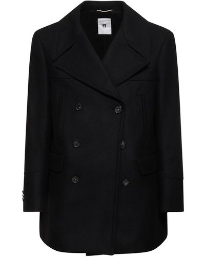 PT Torino Double Breasted Wool Blend Peacoat - Black