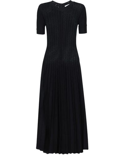 CASASOLA Pleated Viscose Blend Midi Dress - Black