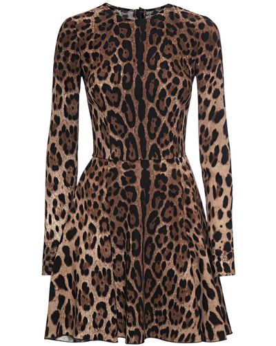 Dolce & Gabbana Leopard Print Cady Mini Dress - Brown