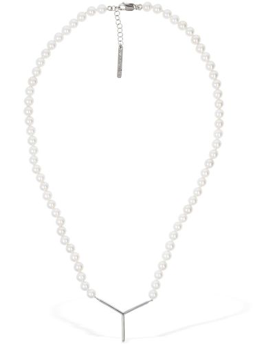 Y. Project Halskette Mit Perlenimitat "mini Y" - Weiß