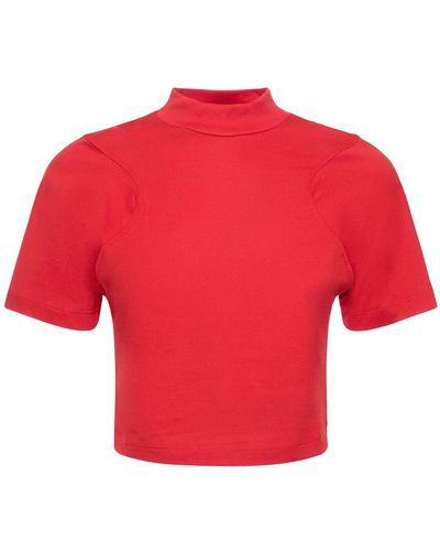 Ferrari Cotton Jersey Crop T-Shirt W/ Logo - Red