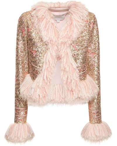 Giambattista Valli Sequined Jacket W/ Fringes - Pink