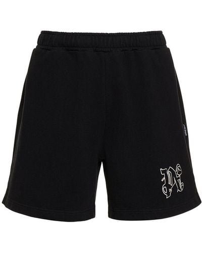 Palm Angels Monogram Cotton Sweat Shorts - Black