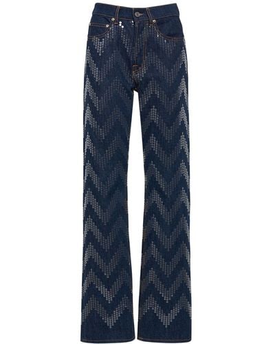 Missoni Zig Zag Sequined Denim Straight Jeans - Blue