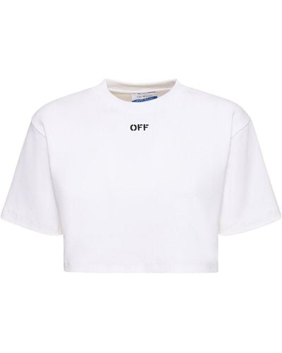 Off-White c/o Virgil Abloh Logo Cotton Blend Cropped T-Shirt - White