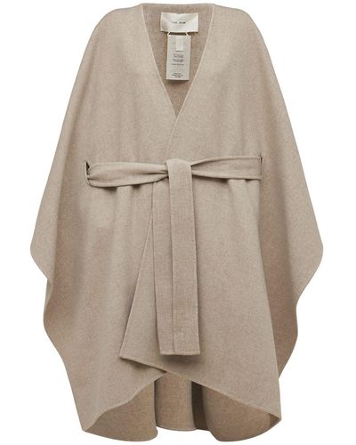The Row Toba Reversible Wool & Cashmere Poncho - Natural
